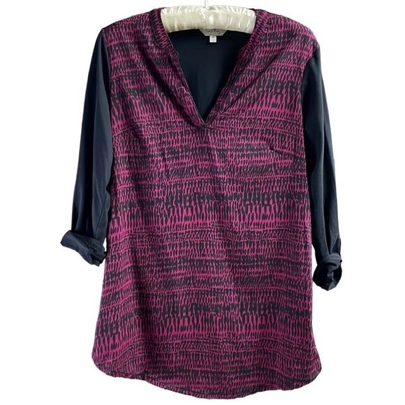 Coral Bay Ladies Vneck Pullover Blouse Top, Suze Small, Dark Red and Black - Picture 1 of 9